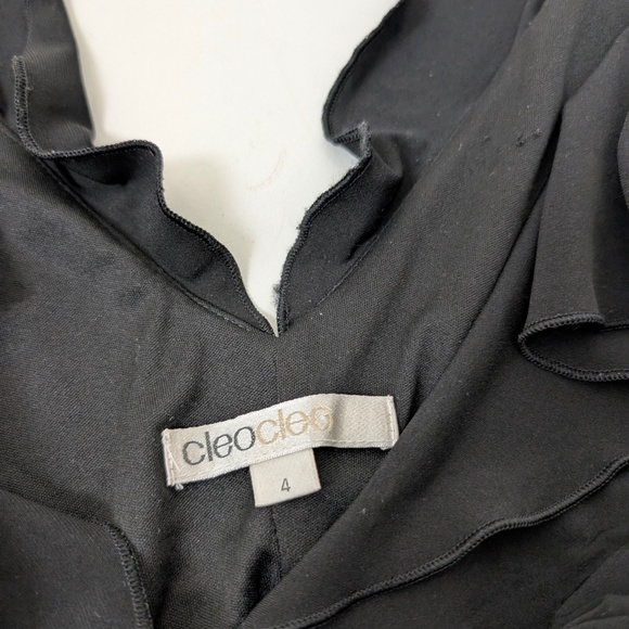 Black Mini Asymmetrical Dress LBD Little Ruffles Sleeveless Short V-neck - Picture 10 of 11